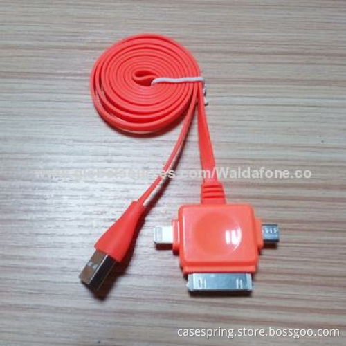 Colorful Multifunction Flat 3-in-1 Cellphone USB Cables with 3m Length, Made of TPE